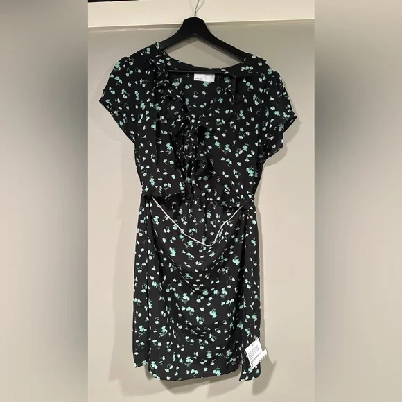 ASOS DESIGN lace trim ruffle bodice mini tea dress in black ditsy - Picture 4 of 7